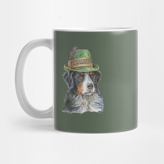 Bernese Mountain Dog in Traditional Green Alpine Hat by Prairie Dog Print